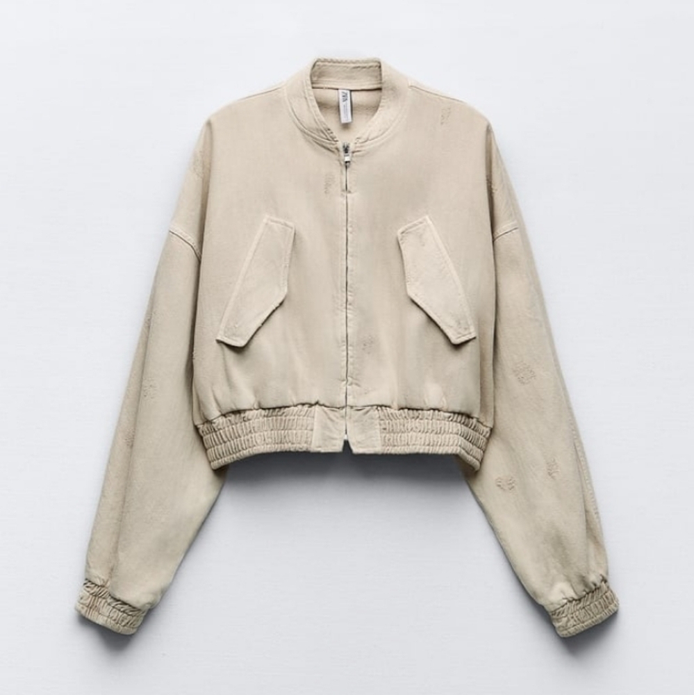 Zara Bomber Ripped Jacket Sz-L - Picture 2 of 10